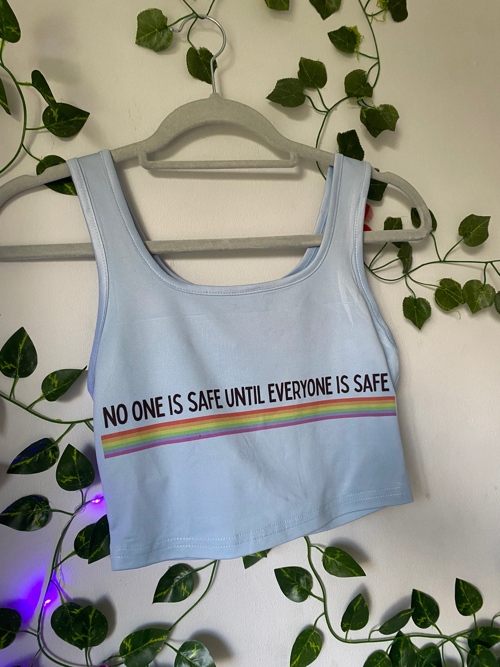 “No One Is Safe Until Everyone Is Safe” Crop Top – Sky Blue